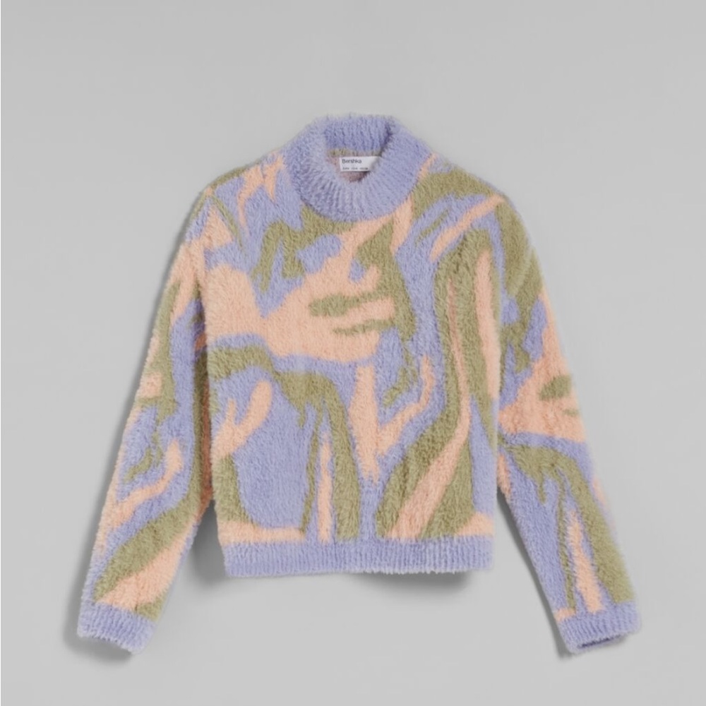 Faux Fur jacquard sweater Bershka
